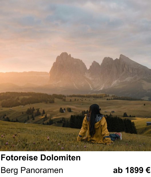 Authentischer Fotokurs über Fotoreise Dolomiten: Berg Panoramen